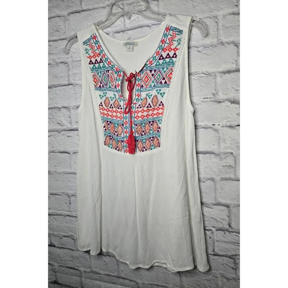 Sundance Journey Delight Embroidered Boho Top Sleeveless tassle White Small. - Picture 2 of 8
